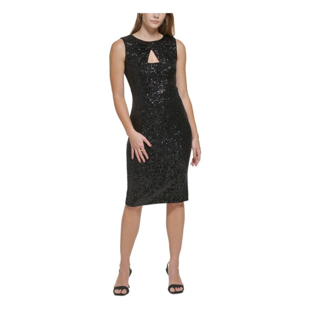 CALVIN KLEIN Womens Black Back Slit Lined Sleeveless Sheath Dress Petites 4P